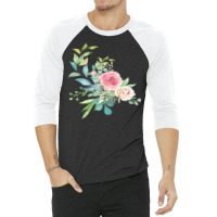 Flowers Art T  Shirt Watercolor Flower Floral Illustration Blossom 3/4 Sleeve Shirt | Artistshot