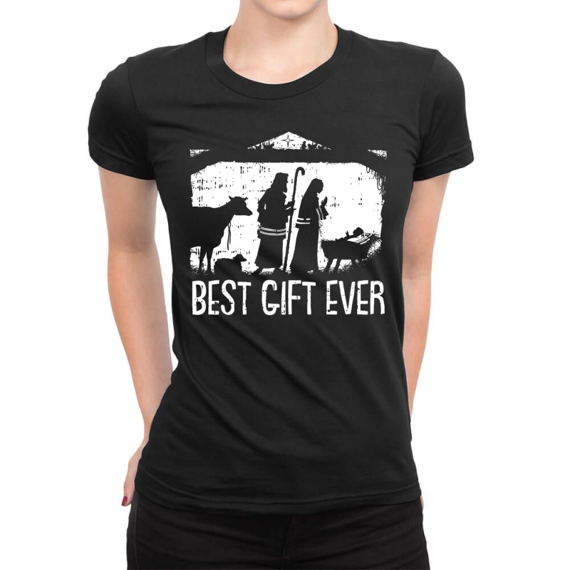 Best Ever Christmas Cool Jesus Nativity Scene Christian Ladies Fitted T-Shirt by blackeyestyx | Artistshot