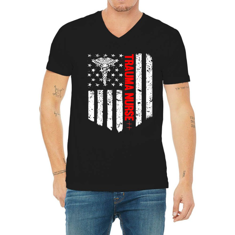 Trending Trauma Nurse American Flag Patriotic Registered Nurse V-neck Tee | Artistshot