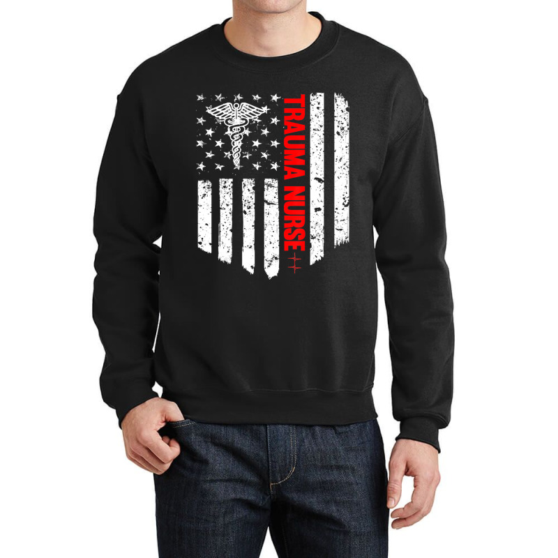 Trending Trauma Nurse American Flag Patriotic Registered Nurse Crewneck Sweatshirt | Artistshot