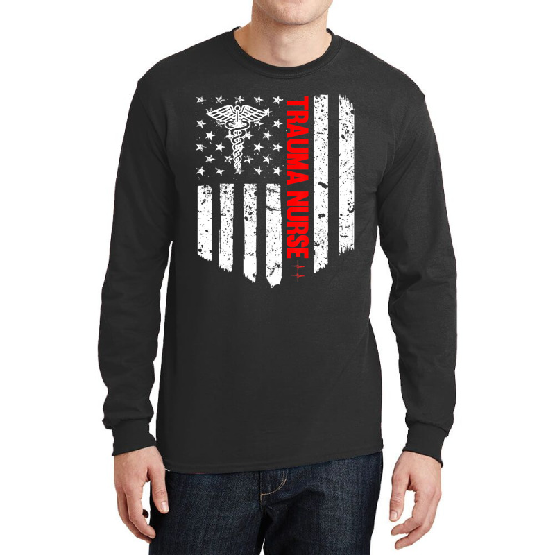 Trending Trauma Nurse American Flag Patriotic Registered Nurse Long Sleeve Shirts | Artistshot