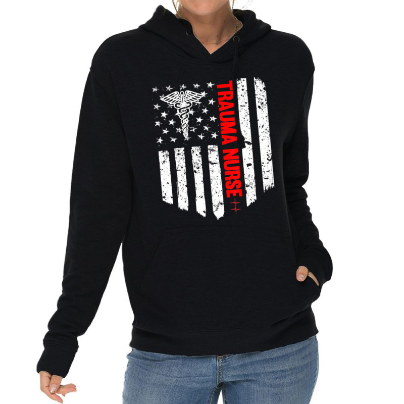 Trending Trauma Nurse American Flag Patriotic Registered Nurse Lightweight Hoodie | Artistshot