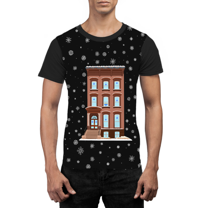 Hot Trend Hanukkah Decorated Brownstone Home Graphic T-shirt by Box Bingham | Artistshot