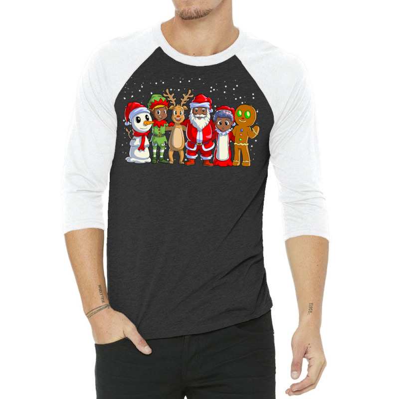 Black Family Christmas Afro African American Santa Xmas 3/4 Sleeve Shirt | Artistshot