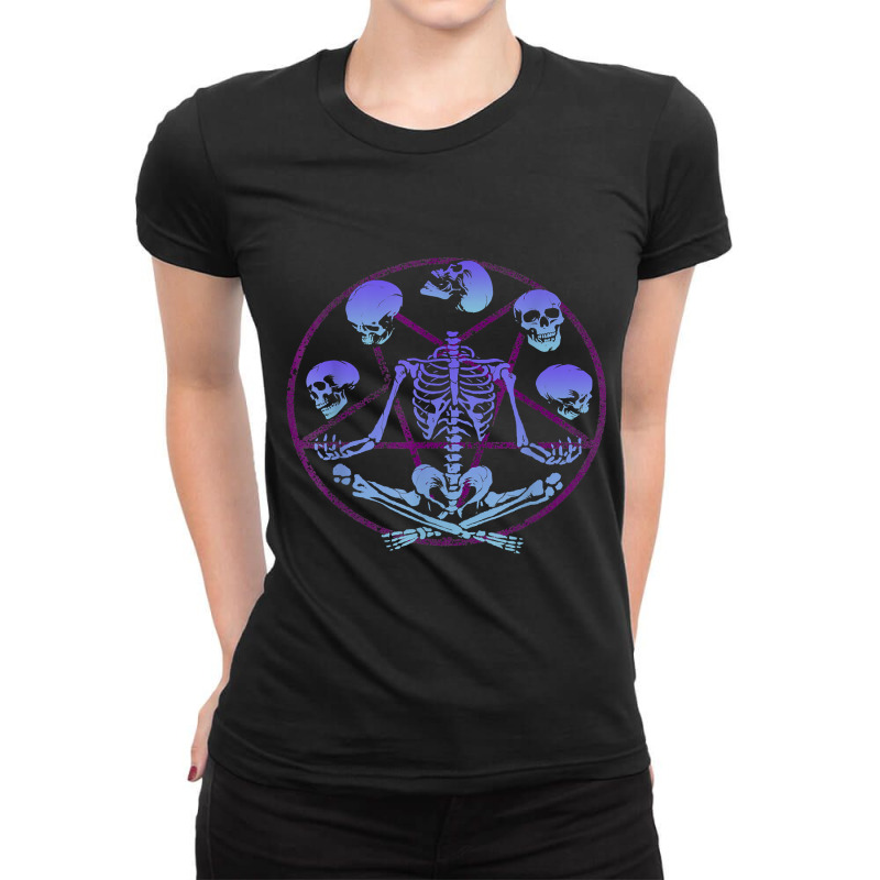 Skeleton Juggling Skulls Pastel Goth Pentagram Occult Pagan 101.png Ladies Fitted T-Shirt by SCOTTALLENZ | Artistshot