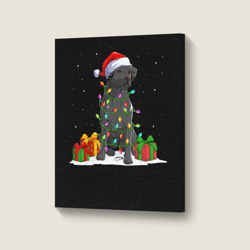 Black Lab Labrador Christmas Lights Pajama Dog Lover Xmas Portrait Canvas Print | Artistshot