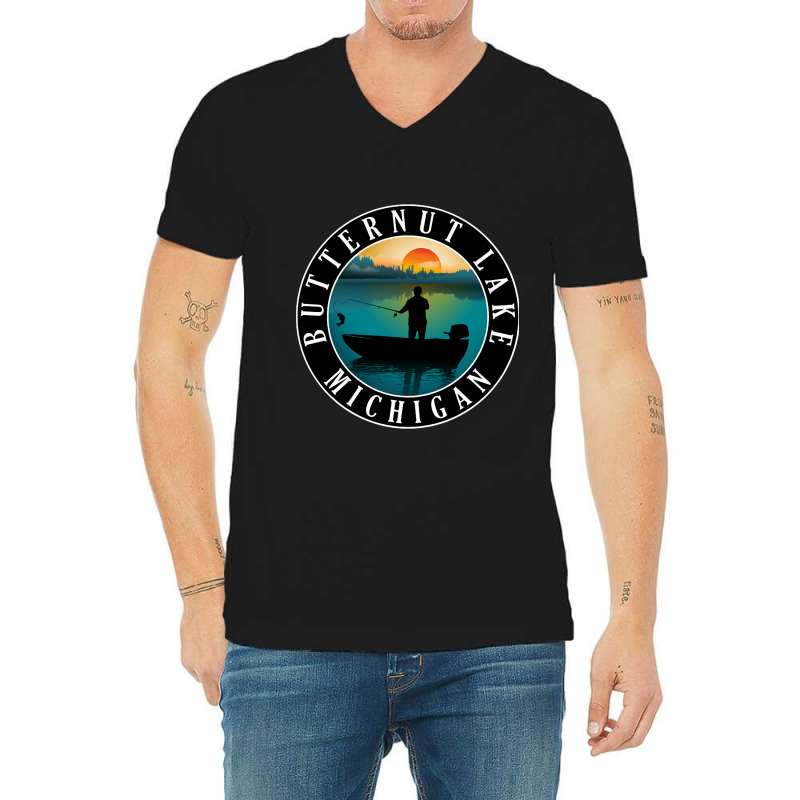 Hot Trend Butternut Lake Fishing Michigan Sunset V-neck Tee | Artistshot