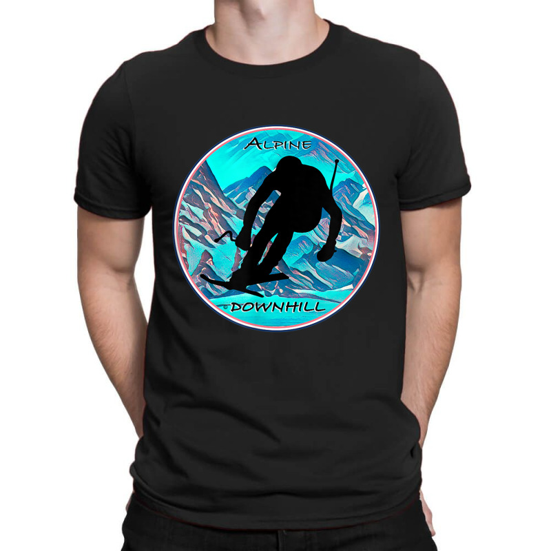 Cool Alpine Downhill Ski Racer Silhouette Mountain Scene T-shirt | Artistshot