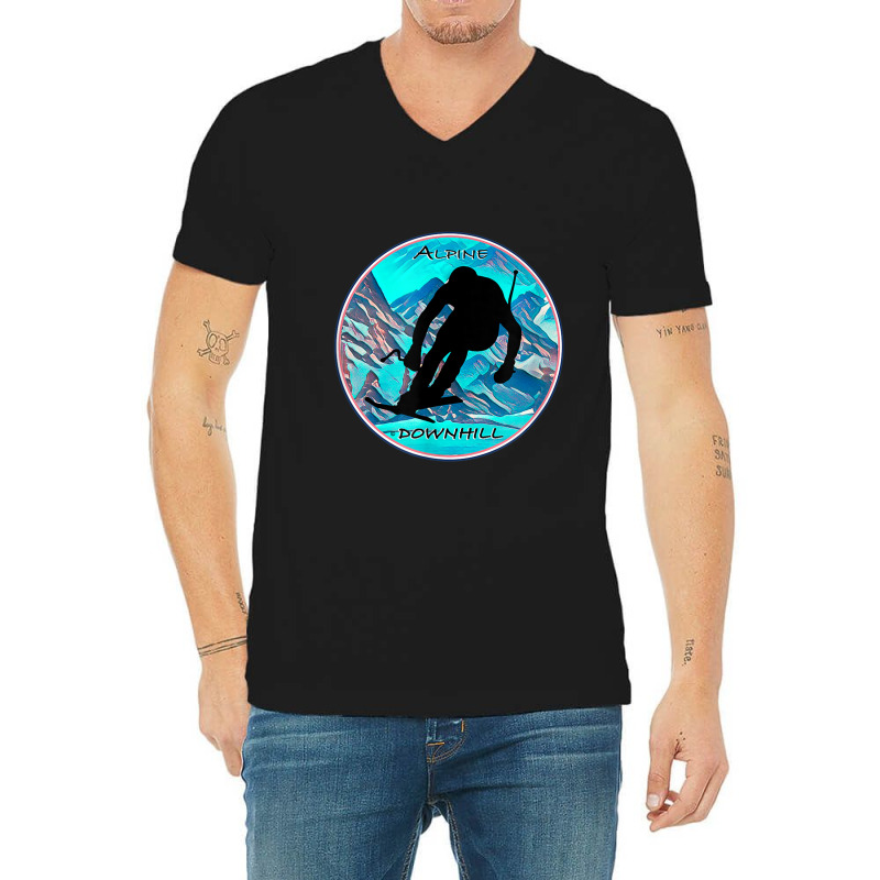 Cool Alpine Downhill Ski Racer Silhouette Mountain Scene V-neck Tee | Artistshot