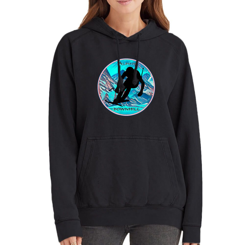 Cool Alpine Downhill Ski Racer Silhouette Mountain Scene Vintage Hoodie | Artistshot