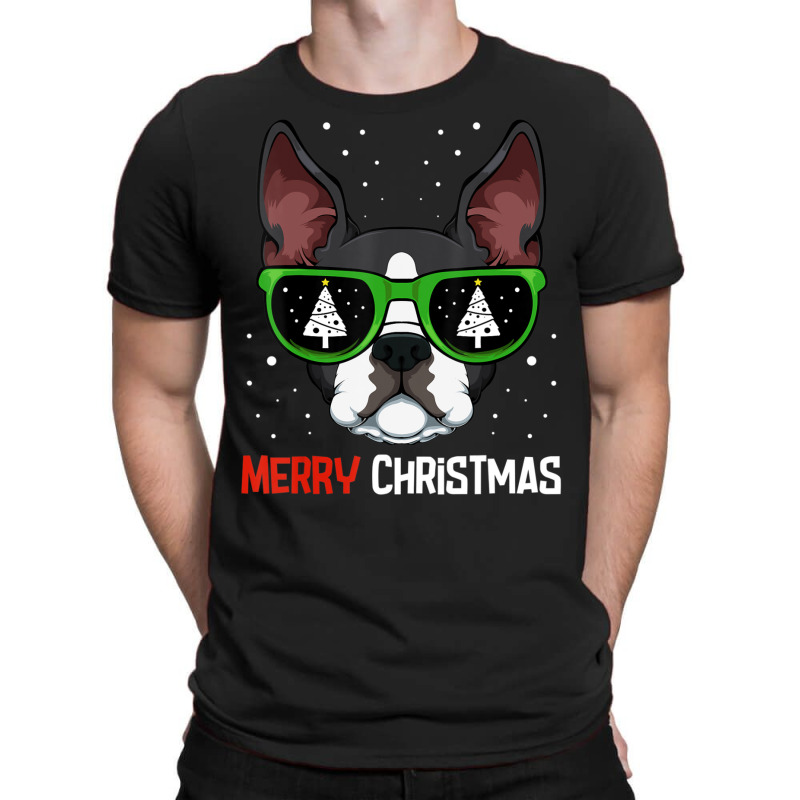 Boston Terrier Christmas Pajama Dog Sunglasses X Mas Tree T-shirt | Artistshot