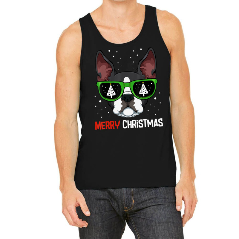 Boston Terrier Christmas Pajama Dog Sunglasses X Mas Tree Tank Top | Artistshot