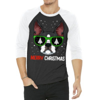 Boston Terrier Christmas Pajama Dog Sunglasses X Mas Tree 3/4 Sleeve Shirt | Artistshot