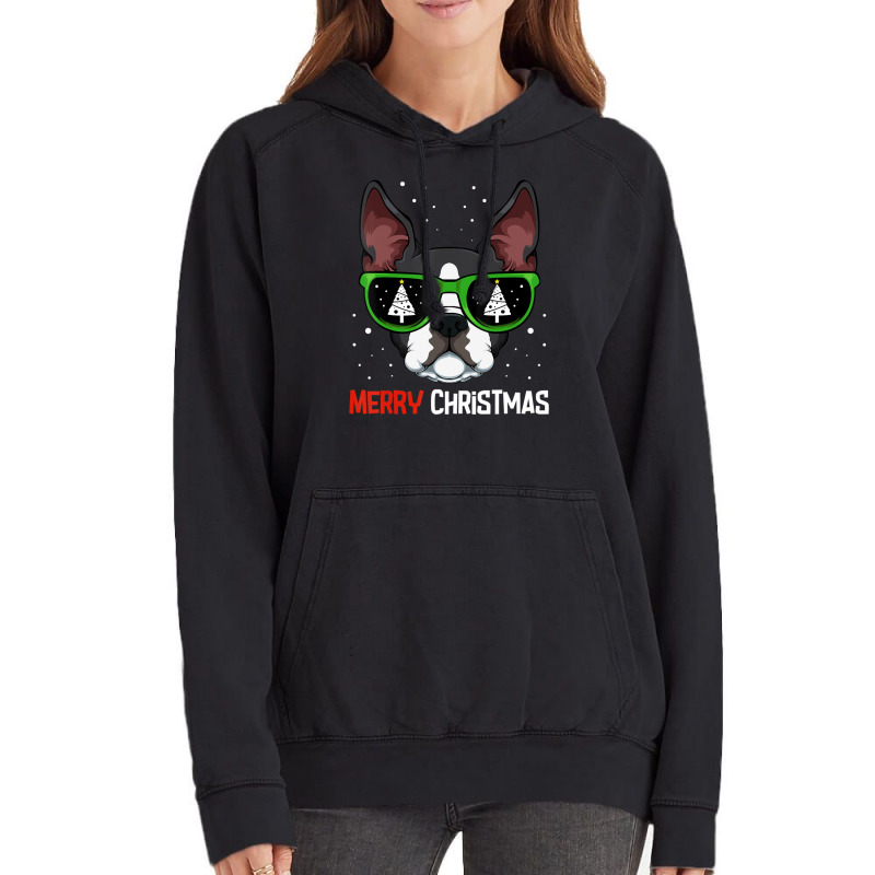 Boston Terrier Christmas Pajama Dog Sunglasses X Mas Tree Vintage Hoodie | Artistshot