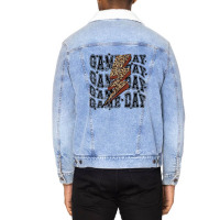 Game Day Football Leopard Lightning Bolt Football Lover Unisex Sherpa-lined Denim Jacket | Artistshot