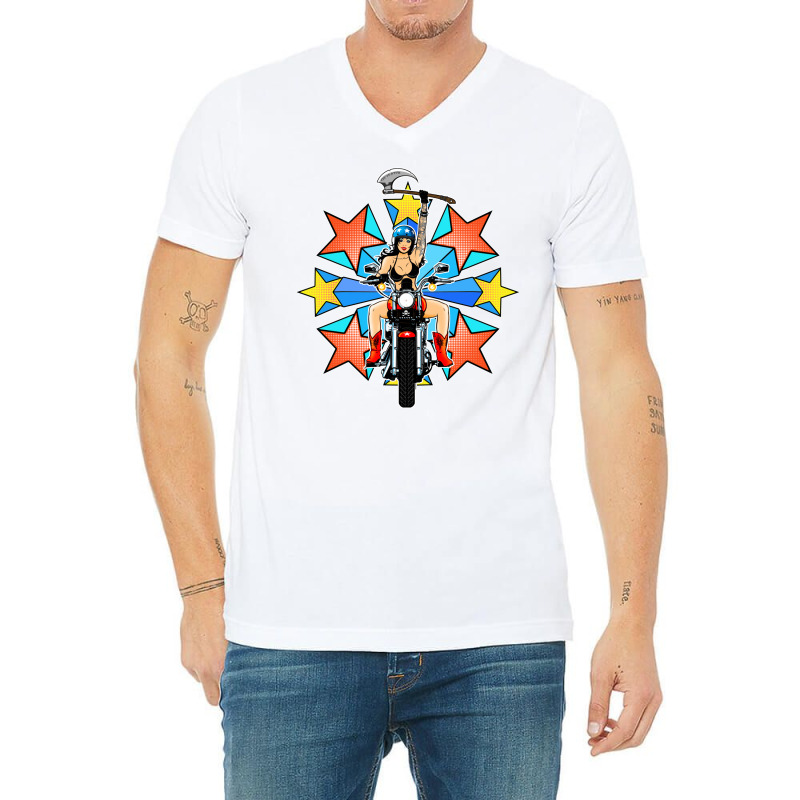 Retro Warrior Woman Biker Burst   Love Summer V-neck Tee | Artistshot