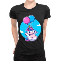 Trending Cute Unicorn Floating With Balloon Ladies Fitted T-shirt | Artistshot