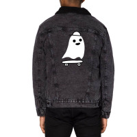 Skateboarding Ghost Cute Spooky Skating Unisex Sherpa-lined Denim Jacket | Artistshot