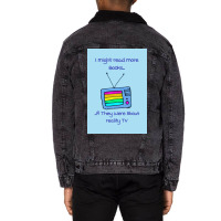 Fasbytes Reality Tv I Might Read More If About Reality Tv Typography B Unisex Sherpa-lined Denim Jacket | Artistshot