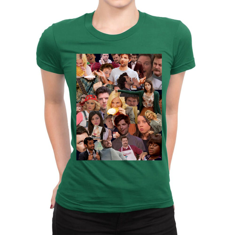 Parks And Recreation Collage Poster Green Ladies Fitted T-Shirt by szylkoarowv | Artistshot