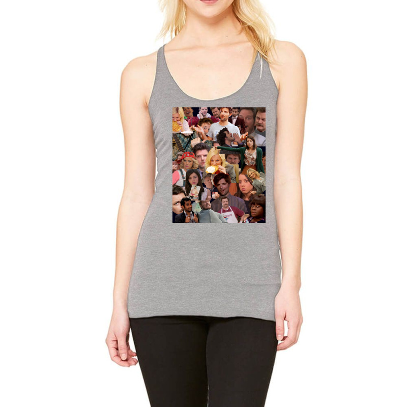 Parks And Recreation Collage Poster Green Racerback Tank by szylkoarowv | Artistshot