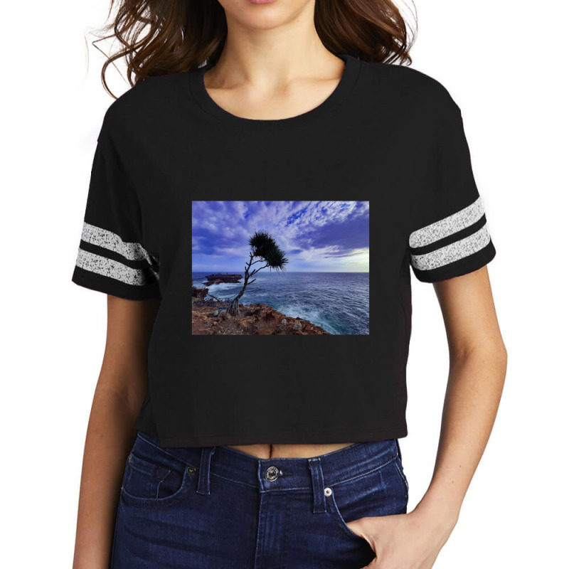 A Palm Tree On Rock Plateau With A Rock Island In The Sea Scorecard Crop Tee by ArlenMadera | Artistshot