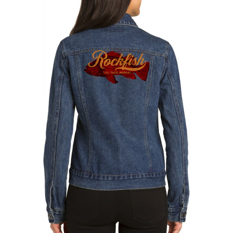 Rock Fish California West Coast Rockfish Tug Taco Repeat Premium T Shi Ladies Denim Jacket by tamkyfashions | Artistshot