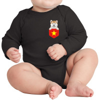 Hot Trend Vietnam Flag Akita Dog In Pocket Long Sleeve Baby Bodysuit | Artistshot