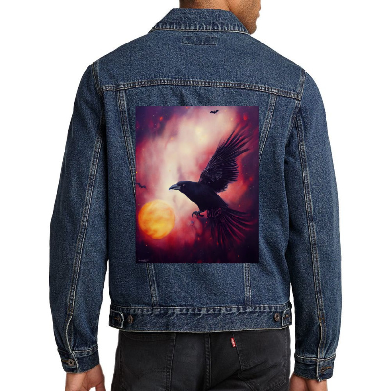 Crow Halloween Pumpkin In Galaxy Men Denim Jacket | Artistshot