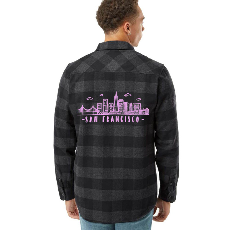 Womens San Francisco California Pink Vintage Skyline Flannel Shirt | Artistshot