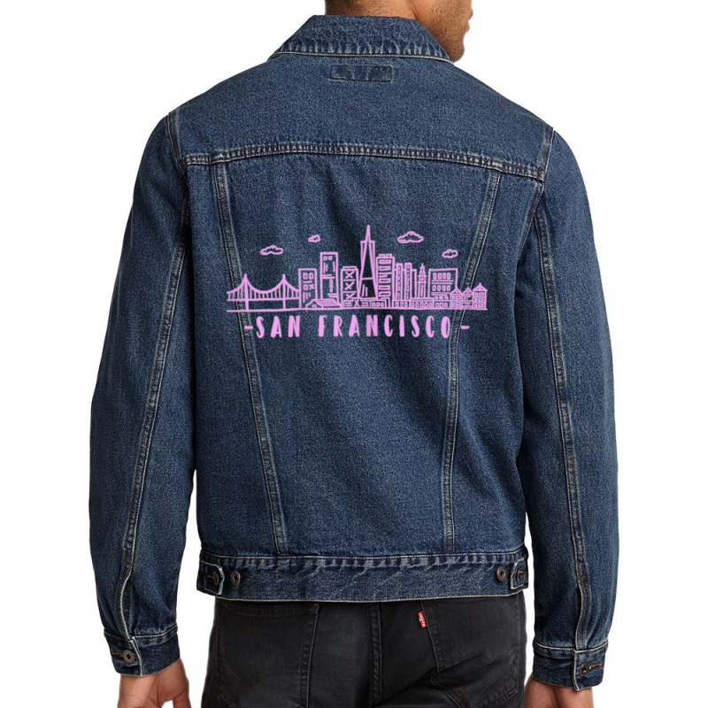 Womens San Francisco California Pink Vintage Skyline Men Denim Jacket | Artistshot