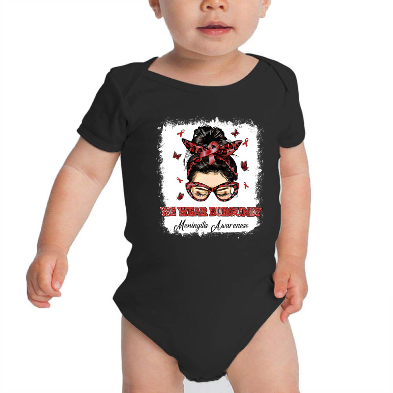 We Wear Burgundy Messy Bun Warrior Meningitis Awareness Baby Bodysuit by qwacireolonr | Artistshot