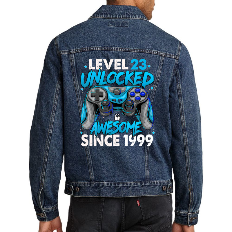 Level 23 Unlocked Awesome Since 1999 23rd Birthday Gaming Men Denim Jacket | Artistshot