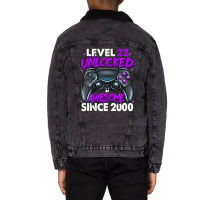 Level 22 Unlocked Awesome Since 2000 22nd Birthday Gaming Unisex Sherpa-lined Denim Jacket | Artistshot