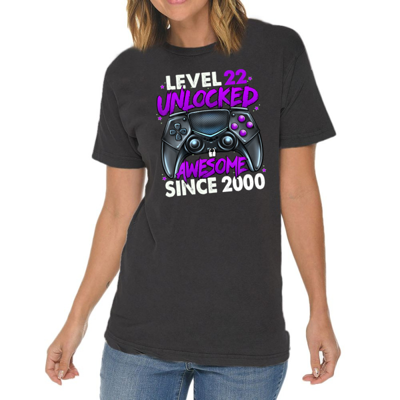 Level 22 Unlocked Awesome Since 2000 22nd Birthday Gaming Vintage T-shirt | Artistshot