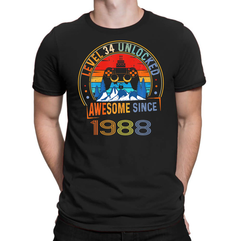 Level 34 Unlocked Gaming Awesome Since 1988 34th Birthday T-shirt | Artistshot