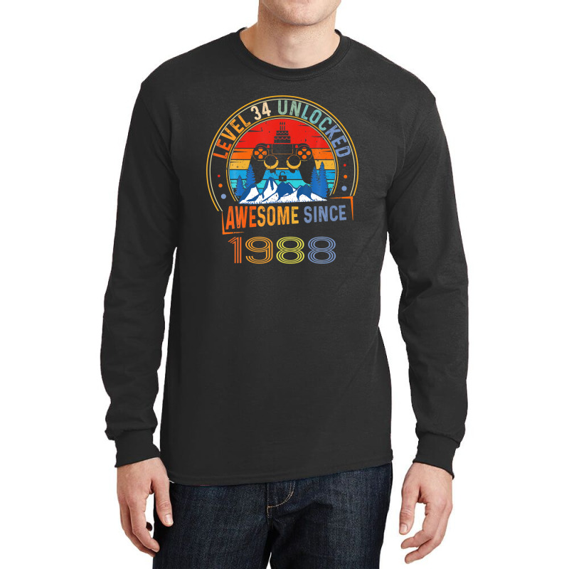 Level 34 Unlocked Gaming Awesome Since 1988 34th Birthday Long Sleeve Shirts | Artistshot