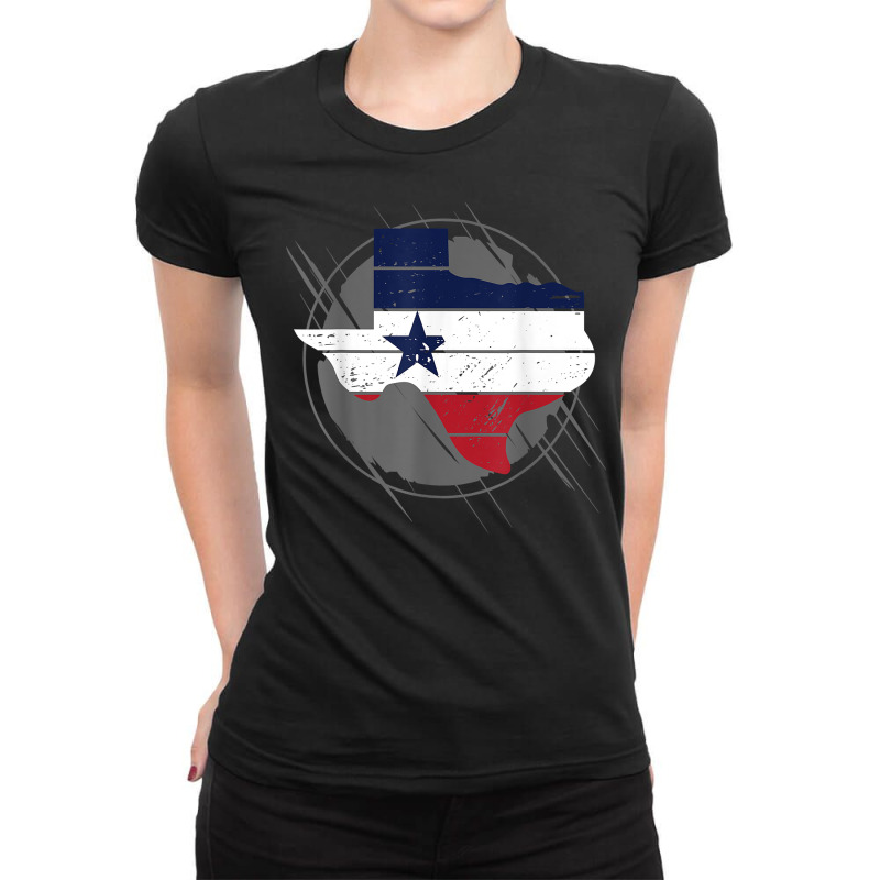 Texas Outline In The Shape Of The Flag Of Southern States, Vintage Des Ladies Fitted T-Shirt by tamkyfashions | Artistshot