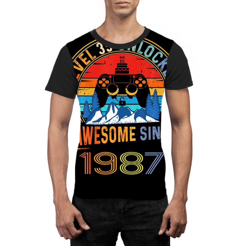 Level 35 Unlocked Gaming Awesome Since 1987 35th Birthday Graphic T-shirt | Artistshot