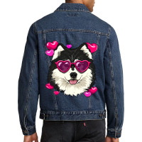 Valentines Day Alaskan Malamute Heart Couples Sled Dog Lover174.png Men Denim Jacket | Artistshot