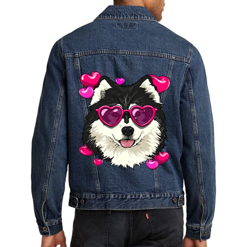 Valentines Day Alaskan Malamute Heart Couples Sled Dog Lover174.png Men Denim Jacket | Artistshot