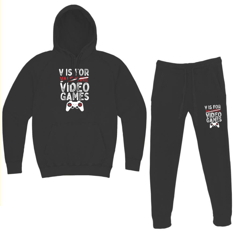 Funny Valentine's Day V Is For Video Games Gamer Boys Men Hoodie & Jogger Set | Artistshot