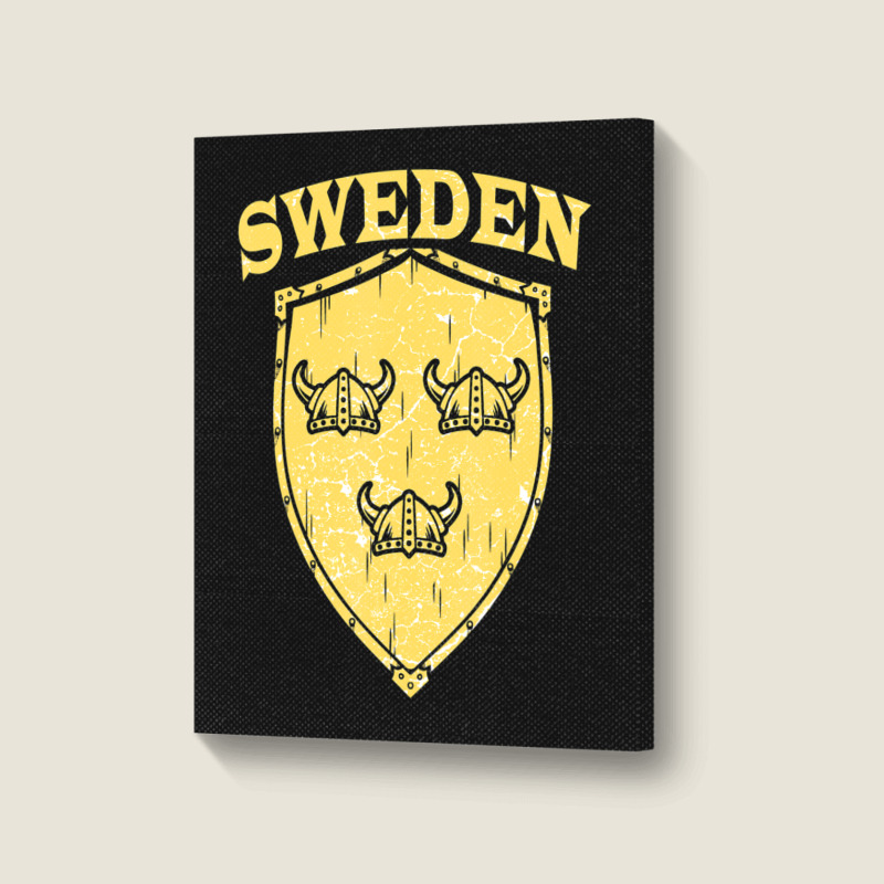 Hot Trend Sweden Swedish Vikings Viking Sverige Flag Shield Helmet Portrait Canvas Print | Artistshot