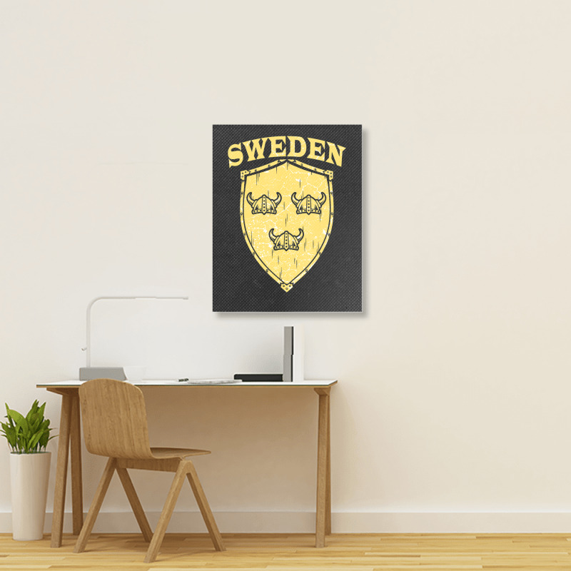 Hot Trend Sweden Swedish Vikings Viking Sverige Flag Shield Helmet Portrait Canvas Print | Artistshot