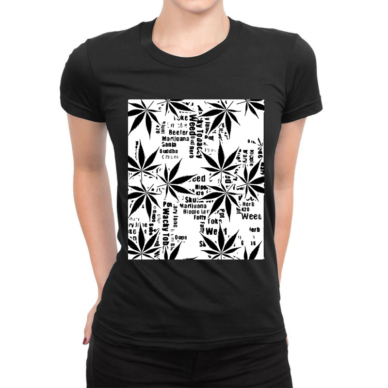 Trending Black And White Weed Graphic Ladies Fitted T-Shirt by macklinsampson | Artistshot