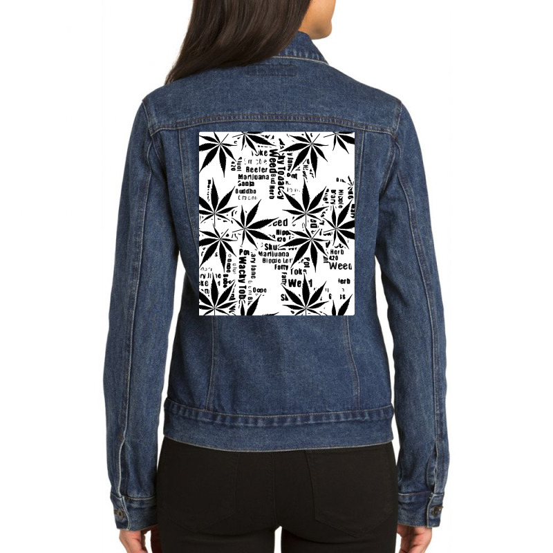 Trending Black And White Weed Graphic Ladies Denim Jacket by macklinsampson | Artistshot