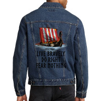 Norse Mythology   Live Bravely   Viking Ship   Paganism T Shirt Men Denim Jacket | Artistshot