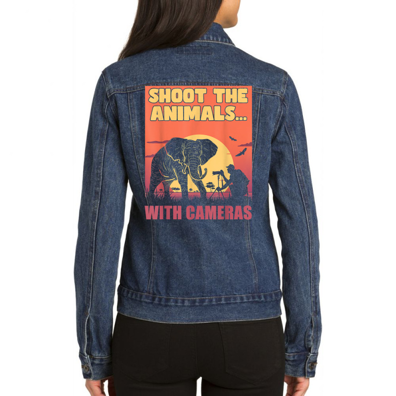 Shoot The Animals… With Cameras Photographer Camera T Shirt Ladies Denim Jacket by katheleenweb0 | Artistshot