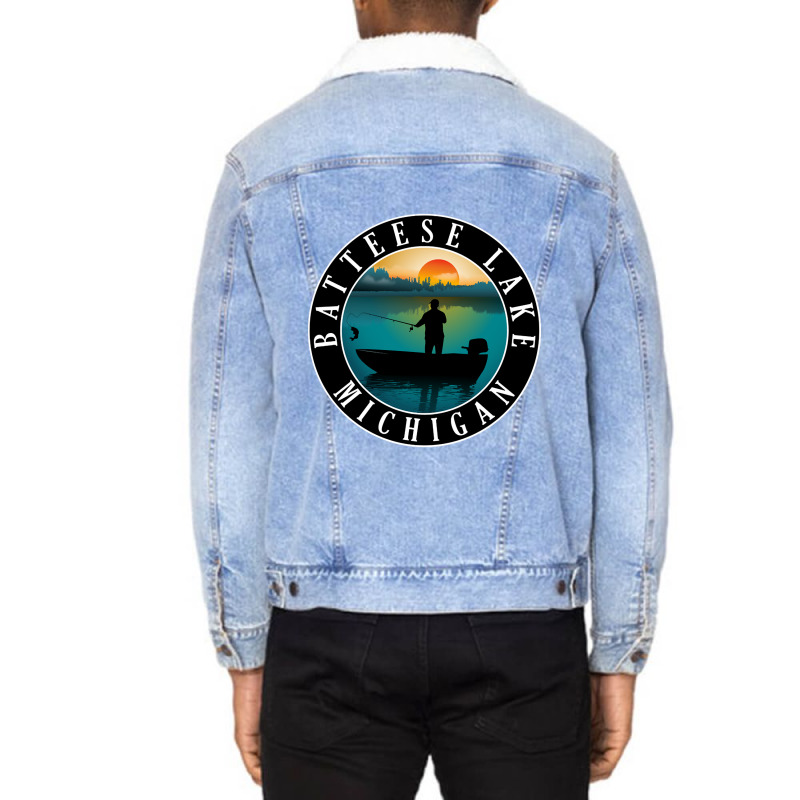 Limited Edition Batteese Lake Fishing Michigan Sunset Unisex Sherpa-lined Denim Jacket | Artistshot