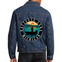 Limited Edition Batteese Lake Fishing Michigan Sunset Men Denim Jacket | Artistshot